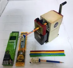 【動作品】昭和レトロ エルム 鉛筆削り S-1500 当時物 鉛筆+色鉛筆セット