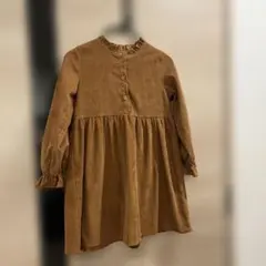 コーデュロイブラウン長袖ワンピース