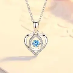 ハートデザインネックレス　ブルークリスタル