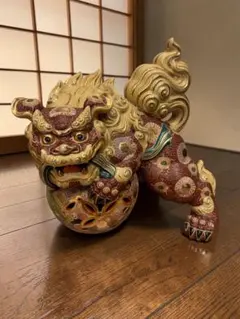 2153 九谷焼 玉乗り獅子 狛犬 置物 縁起物　緑彩 2153 九谷焼 玉乗り獅子 狛犬 置物 縁起物 緑彩 - メルカリ