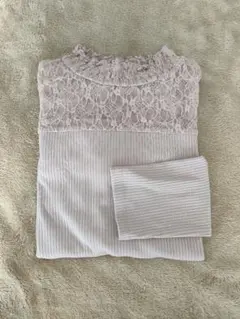 レース付き長袖トップス くすみピンク Мサイズ