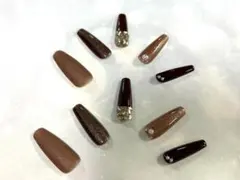 ハンドメイド ブラウン系ネイル10個セット ゴージャス