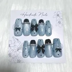 ネイルチップ マグネット リボン フレンチガーリー ワンホン韓国 量産型 スナ系