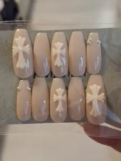 ネイルチップ ワンホン y2k クロム ドット 韓国 シズニルック 十字架