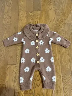 花柄ニットセーター ブラウン