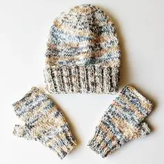 手編み 帽子&手袋 ナチュラルアイボリー