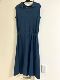 FRED PERRY ノースリーブひざ丈ワンピース ブルー　ワッフルワンピース