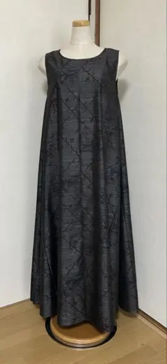 大島紬風着物リメイクロングワンピース