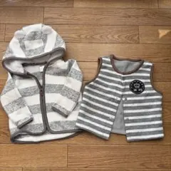 ベビー アウター ベスト 2点セット 防寒 ボーダー 秋