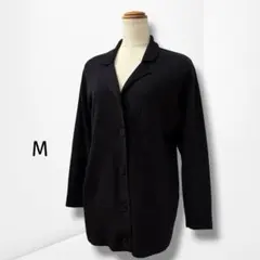 【ノーブランド】襟付き ニット カーディガン 黒 上品 シンプル オフィス M