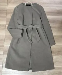 美品　グリーンレーベルリラクシング　　ノーカラー　ガウン　コート　グレージュ40