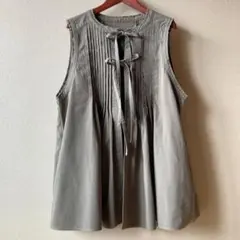 FREAK'S STORE ピンタックベスト リボン 綿 カーキグリーン