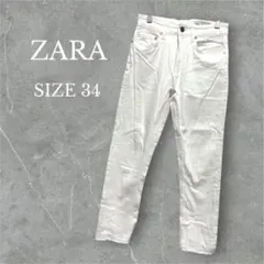 ザラ　ジーンズ　スキニー　ストレートパンツ　シンプル　ダメージ加工　ホワイト