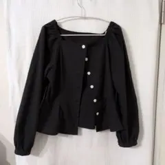 ブラック ペプラムスタイル 長袖シャツのサムネイル