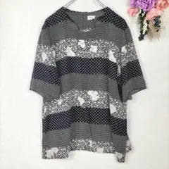 Romache　半袖チュニック　ドット柄　花柄　Lサイズ　薄手