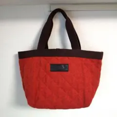 ウールオレンジ レッドトートバッグ ウール キルティング
