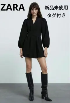 新品タグ付 ZARA ブラック パフスリーブ チュニック　XS