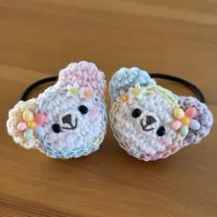 あみぐるみヘアゴム♡パステルの耳のレインボーずきんくまちゃん♡