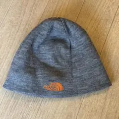 ザノースフェイス　ニット帽　ネイビー&グレー オレンジロゴ