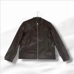 【美品】フェイクレザージャケット ライダース フルジップ ユニセックス 6974