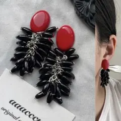 ▫︎▪︎502026▪︎▫︎レッド×ブラック2wayピアス/ aaacccu