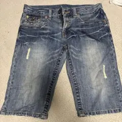 デニムブルー ショートパンツ ダメージ加工　サイズ31