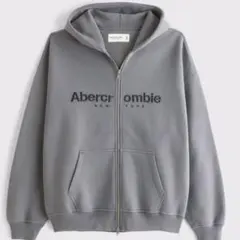 新品アバクロンビー&フィッチ メンズ刺繍 LOGOパーカーグレー系Lサイズ