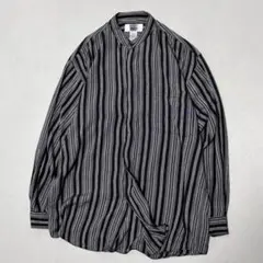 90s Vintage ストライプ レーヨン バンドカラー シャツ TR素材