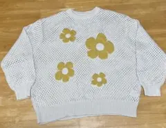 SPRAY PREMIUM 花柄ニットセーター サイズF 薄いベージュ/イエロー
