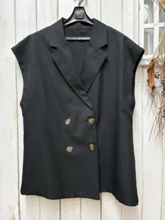 【Lutique】ダブルボタン ベスト ジレ ブラック L