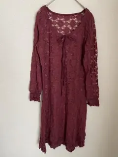 バーガンディ レース パーティー ドレス ワンピース フォーマル ワインレッド