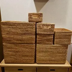 sara様専用　無印重　なるラタン長方形バスケット 取っ手付きスタッカブル　7点