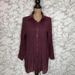 Economico ／ピンタックシャツワンピースチュニック　ブラウン【M〜L】