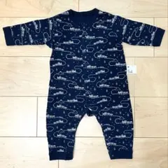 【ユニクロ ベビー】電車柄 ロンパース 80cm ネイビー 汽車 カバーオール