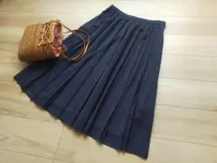 美品ブルックスブラザーズ紺色プリーツ柄スカート（8）XL大きいサイズのサムネイル
