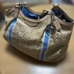 COACH シグネチャー トートバッグ ベージュ×ブルー
