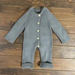 男の子 女の子 リブニットロンパース グレー 80 ベビー服 セーター ニット