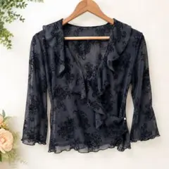 COMME CA ISM ペイズリー柄 フロッキー 長袖 ブラウス M　華やかのサムネイル