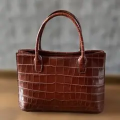 ブラウン クロコダイル風ハンドバッグ