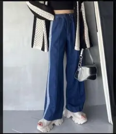 JEANASISドロストルーズデニムパンツ　ブルー
