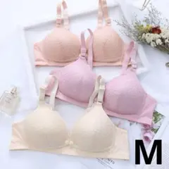 授乳ブラ　ノンワイヤー　3点セット　パステルカラー　レース　美乳　Mサイズ