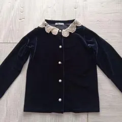 【お値下げ中☆】ネイビー レース付きカーディガン 140