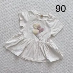 プティマイン　ハートペプラムTシャツ　90