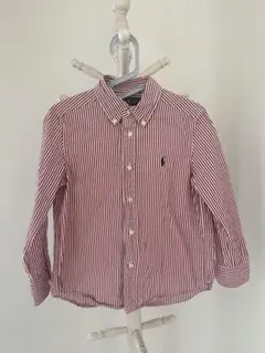 ラルフローレン 赤×白のストライプ長袖シャツ 5Y