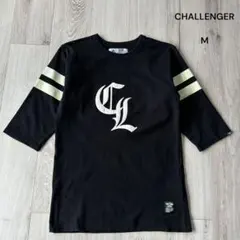 チャレンジャー フットボールTシャツ 黒 白 M ワッペン ストリート バイカーのサムネイル