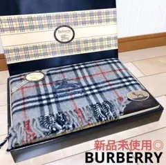 新品未使用◎ウール★グレーチェック＆刺繍★ BURBERRY ひざ掛け　毛布