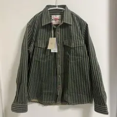 KARAKU ユーズド加工　レトロストライプ柄ヘビーウェイトオーバーシャツ M