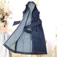 美品✨バーバリー　デニム　シャツワンピース　ロングワンピース　リボン　刺繍ロゴ