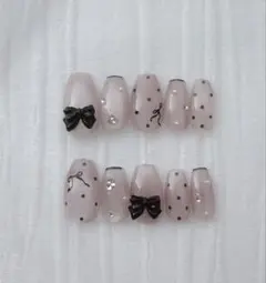 027ネイルチップ　マグネットネイル　フレンチガーリー　リボン