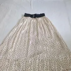 ドット柄プリーツフレアスカート ベルト付き